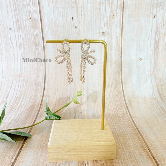 Gold Tone Lovely CZ Bow Knot Earrings - Picture 2 of 6